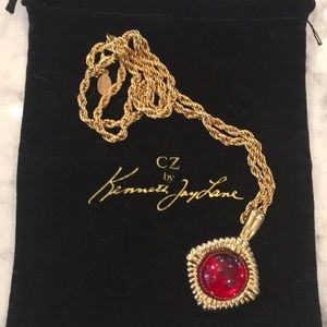 Kenneth Jay Lane Gold & Red Cabochen Necklace